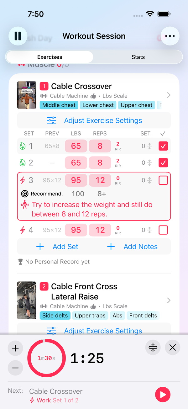 Coaching Mode recommending a weight increase