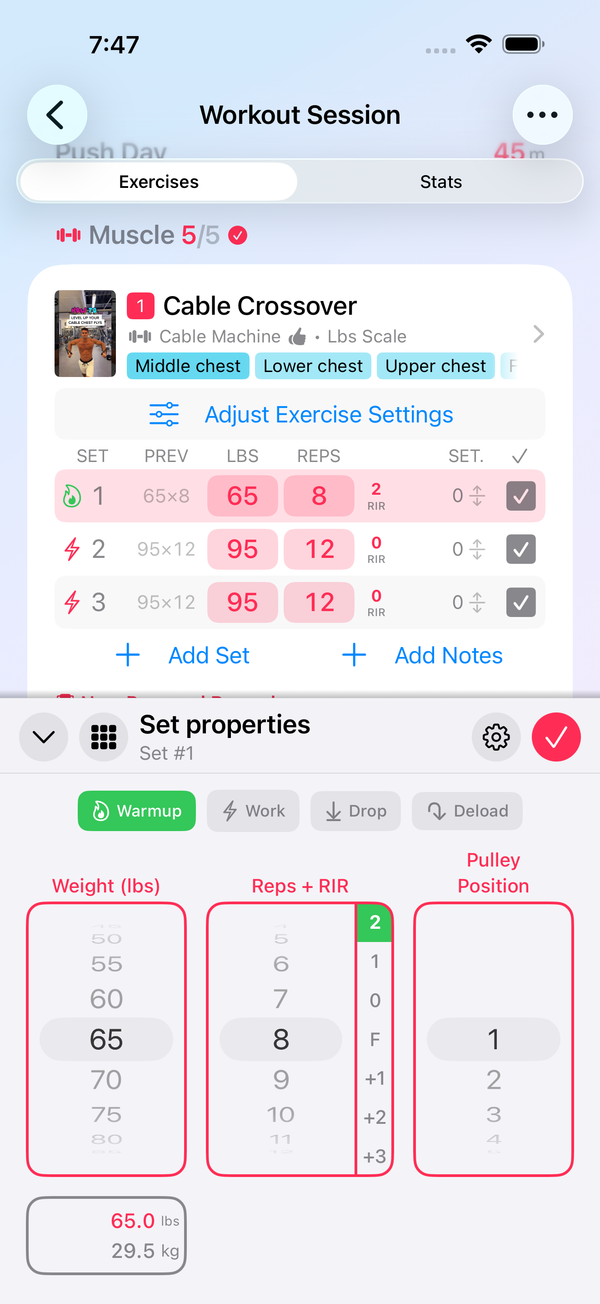 Select weights, reps, RIR